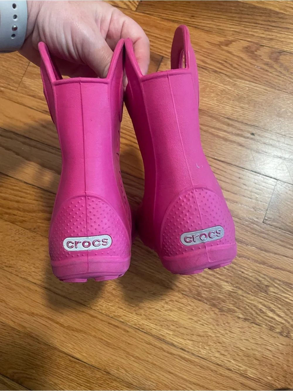 CROCS Kids Waterproof Handle Rain Boot in Bright Pink
